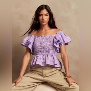 Banana Republic Smocked Ruffle Blouse, in Purple, Size L (NWT)